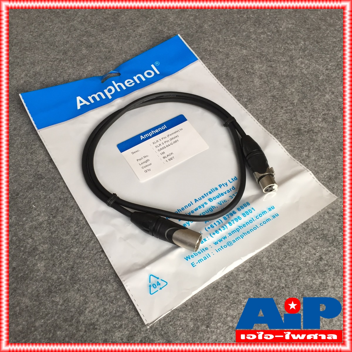 1เมตร AMPHENOL สาย XLRผู้-เมีย 1M CA03-04-C-001 สาย cannon ผู้ ออก cannon เมีย 1เมตร สายสัญญาณ XLR ผู้ - XLR เมีย ความยาว1เมตร