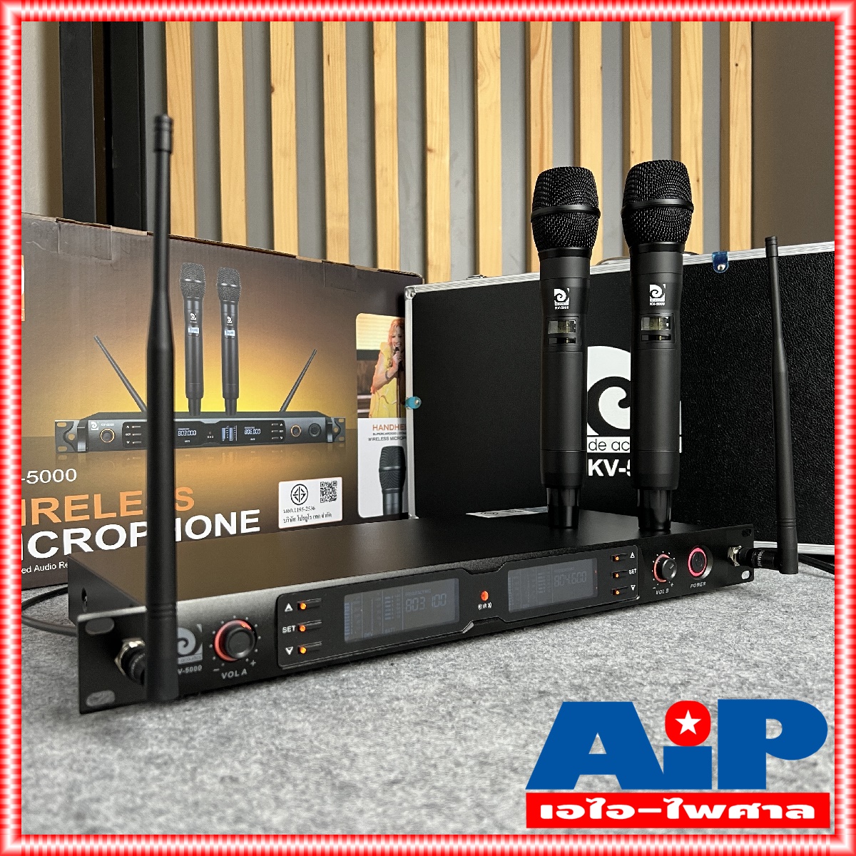 DE ACOUSTIC KV5000 ไมค์ลอยคู่ UHF ปรับความถี่ได้ ไมค์ลอยคู่ KV 5000 แถมอุปกรณ์ย้ายเสา กระเป๋าเก็บไมค์ KV-5000