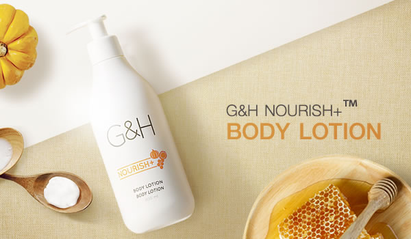 Body Series โลชั่นถนอมผิว จี แอนด์ เอช ขนาด 375 มล. เนื้อบางเบา มีส่วนผสมของกลีเซอรีนบริสุทธิ์และน้ำผึ้งแท้