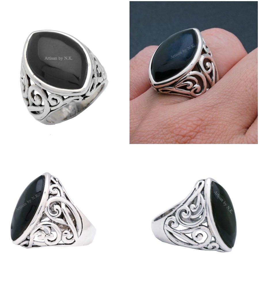 แหวนเผู้ชาย: แหวนเงินแท้ฝังนิลดำ (Silver onyx ring)