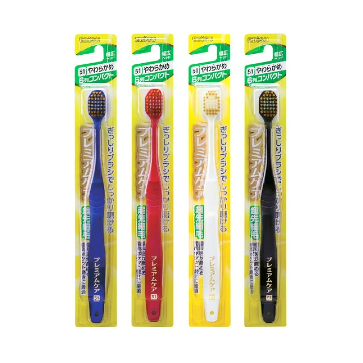 ยอดนิยม!!!Ebisu Premium Care Toothbrush 6 Rows Compact Soft 51 แปรงสีฟันขนแปรง 6 แถว รุ่นนุ่มพิเศษ หัวกว้างช่วยเพิ่มพื้นที่สัมผัส ทำให้สามารถขจัดคราบพลัคได้ง่ายและมีประสิทธิภาพ