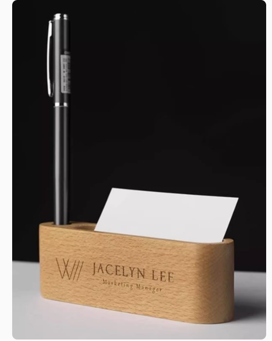 ของขวัญ ของชำร่วยงานแต่งงาน กล่องไม้ ใส่ปากกา นามบัตร ตั้งโต๊ะ laser โลโก้ ชื่อ คู่บ่าวสาวได้ 313827