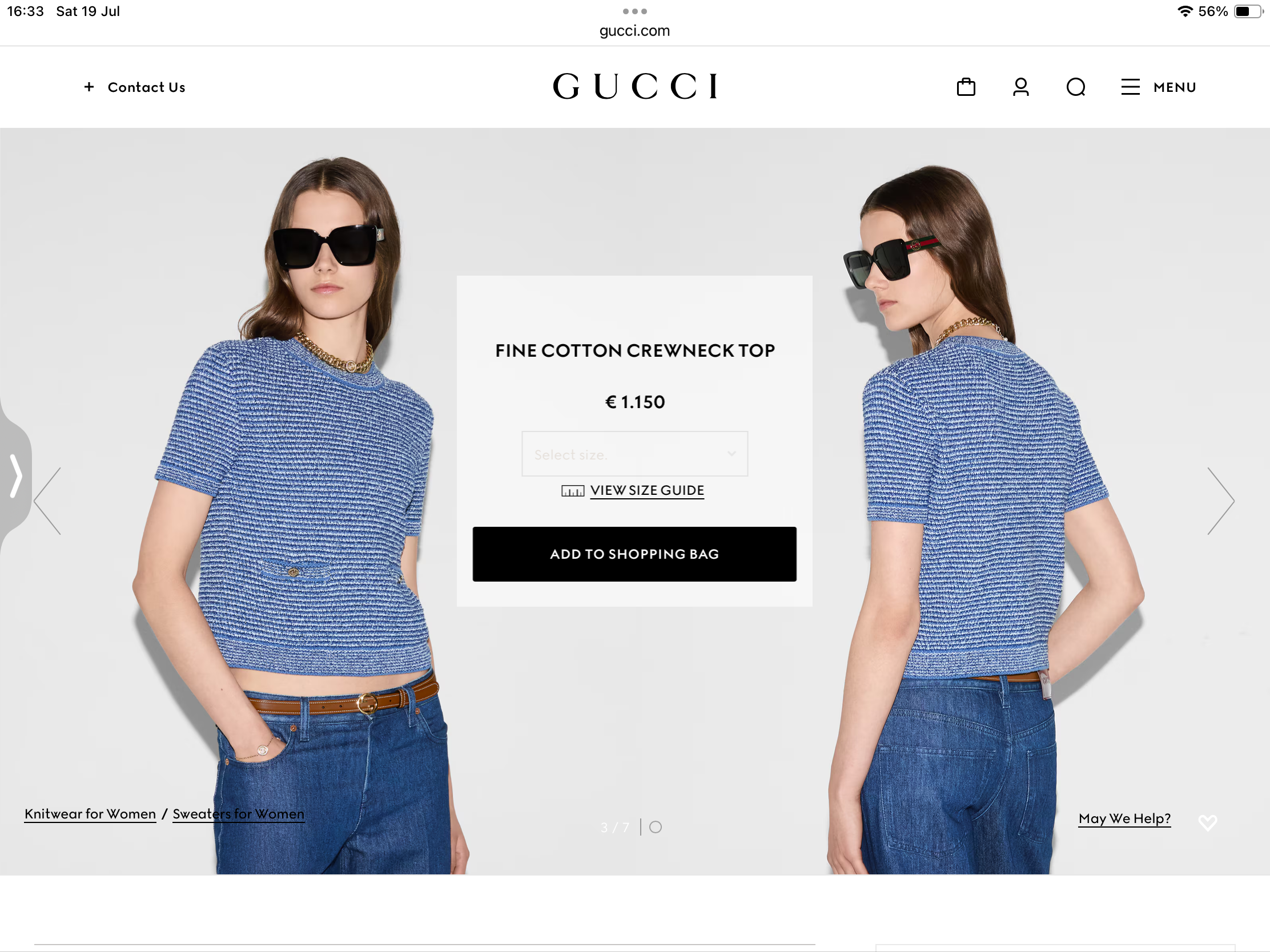 **do** เสื้อ Gucci FINE COTTON CREWNECK TOP ถ้าถักแขนสั้น สินค้าใหม่ ของแท้