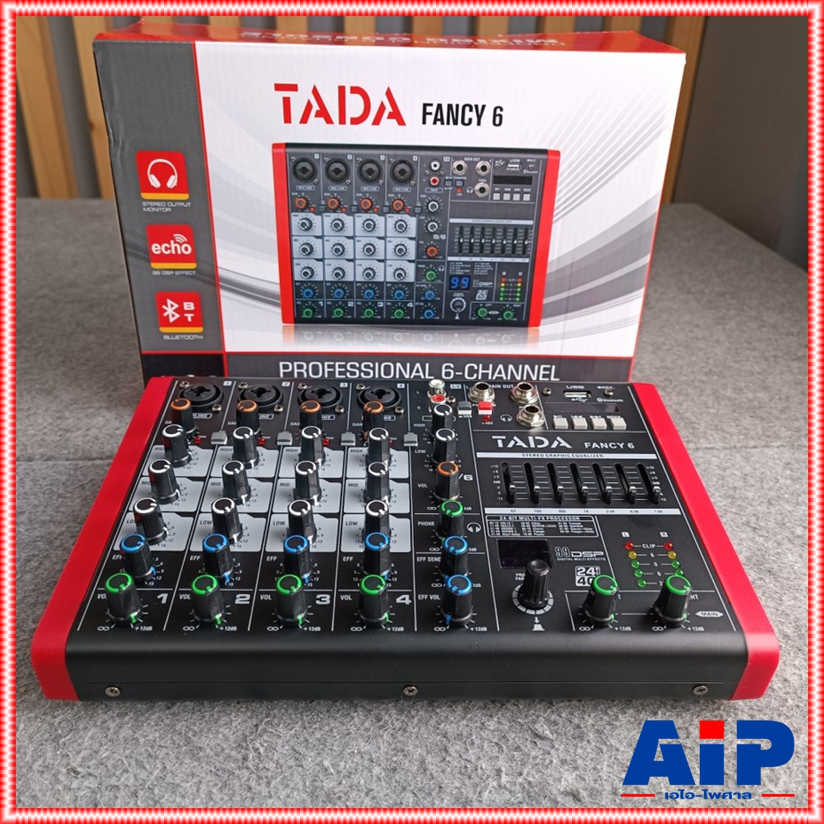 TADA FANCY-6 MIXER สีแดง มิกเซอร์ TADA Fancy 6 ช่องสัญญาณ 4 โมโน 1 สเตอริโอ แจ็ค combo มี Bluetooth มี USB เล่น Mp3 ได้ มีเอฟเฟกแท้ effect EQ 7 แบนด์ มี REC เรดคอร์ด สามารถ บันทึกเสียงได้ เอไอ-ไพศาล