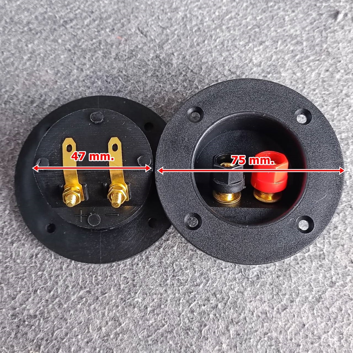 1อัน แท็ปลำโพง ไบติ้งบอร์ด ดำ-แดง กลม 75MM ไบติ้งบอร์ดพลาสติกตัวกลม 75mm ตัวบิดพลาสติก ขั้วลำโพง ขั้วต่อลำโพง แท็บต่อลำโพง เอไอ-ไพศาล