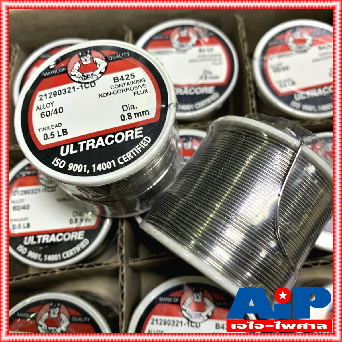 ยกกล่อง24ขด ULTRACORE ขนาด 0.8 มม หนัก 0.5 ปอนด์ ตะกั่วขด 60/40 ตะกั่วบัดกรี ตะกั่ว อุลตร้าคอร์ ตะกั่วบัดกรี เส้นผ่าศูนย์กลาง 0.8 มม