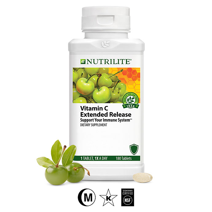 Nutrilite Vitamin C Extended Release บรรจุ 180 tablets 500mg มีส่วนผสมวิตามินซีและสารอาหาร จาก มะนาว, ส้มและส้มโอที่มีสารต้านอนุมูลอิสระจำนวนมาก