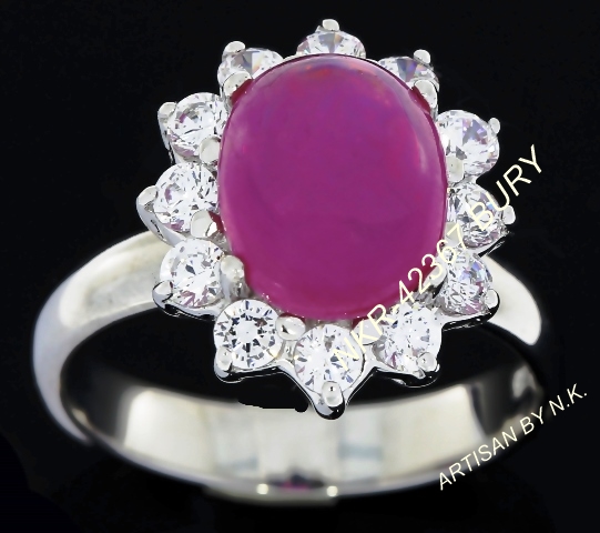 แหวนเงินแท้ฝังทับทิมแท้ (Silver ring with Natural Ruby and CZ): NKR-42367