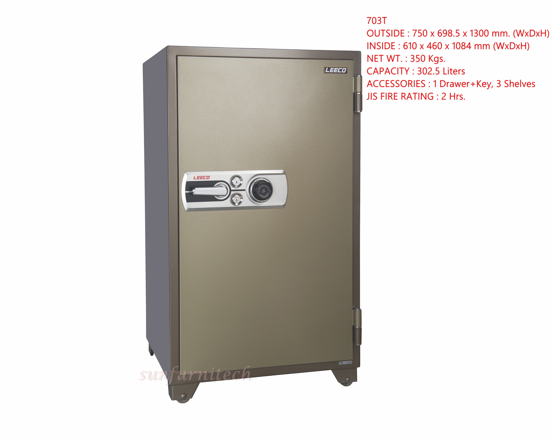 ตู้เซฟนิรภัย, ตู้เซฟนิรภัย, ตุ้เซฟกันไฟขนาดใหญ่ น้ำหนัก 350 กก. มี 2 กุญแจ 1 รหัส ยี่ห้อ ลีโก้ (EECO) รุ่น 703T