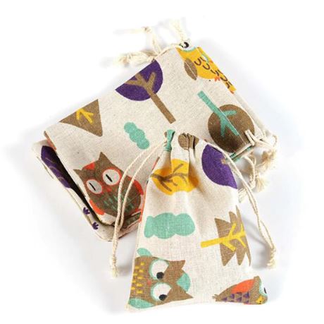 ถุงผ้ากระสอบ ถุงผ้าดิบ พิมพ์ลาย ลายนกฮูก ลายหอไอเฟล ลายสก็อต ลายดอกไม้ ขนาด 10x14 cm ถุงผ้าใส่ของชำร่วย วินเทจ 565476