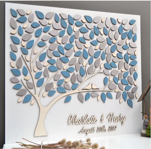 Guest Book DIY กรอบไม้ ป้ายไม้ รูป ต้นไม้ นกคู่ สามารถใช้แทน สมุดเขียนคำอวยพร ใช้ตกแต่งงานแต่งงาน 141974
