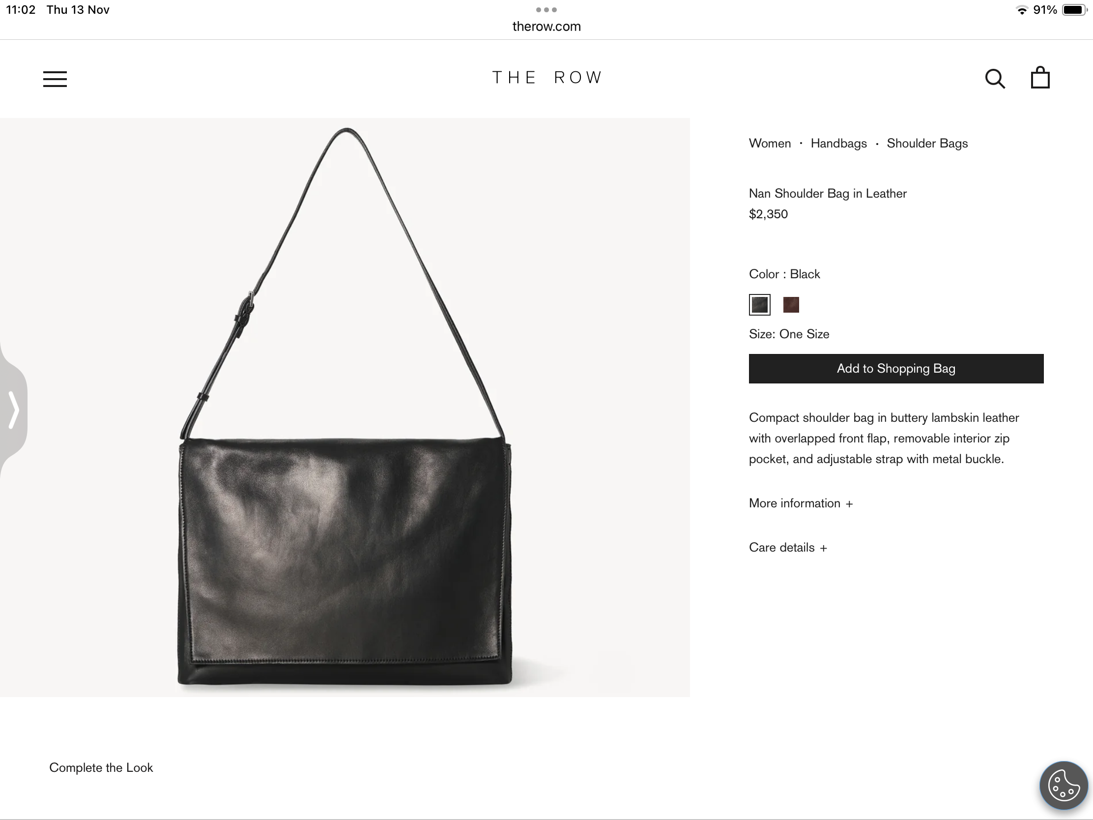 กระเป๋าหนังแกะ The Row Nan Shoulder Bag in Leather มี 2 สี มีกระเป๋าเล็กห้อย สินค้าใหม่ ของแท้