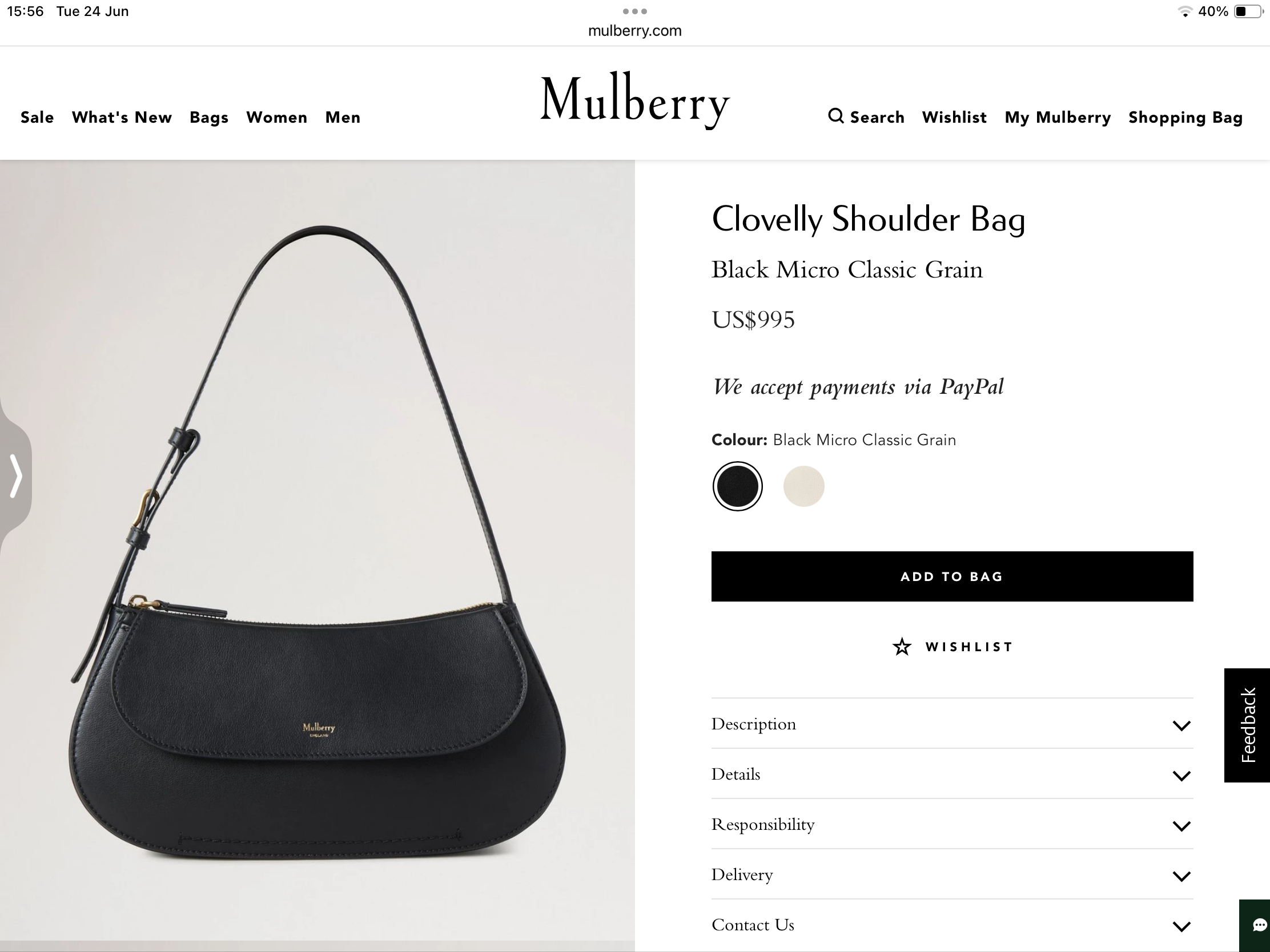 **do** กระเป๋าหนังแท้ Mulberry Clovelly Shoulder Bag Micro Classic Grain สินค้าใหม่ ของแท้