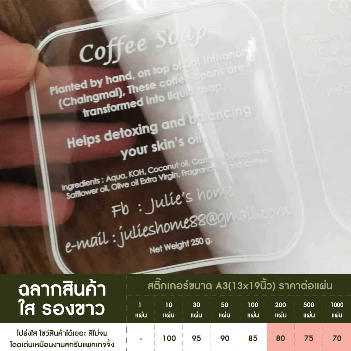 สติ๊กเกอร์ใสพิมพ์หมึกสีขาว สติ๊กเกอร์ใสรองขาว