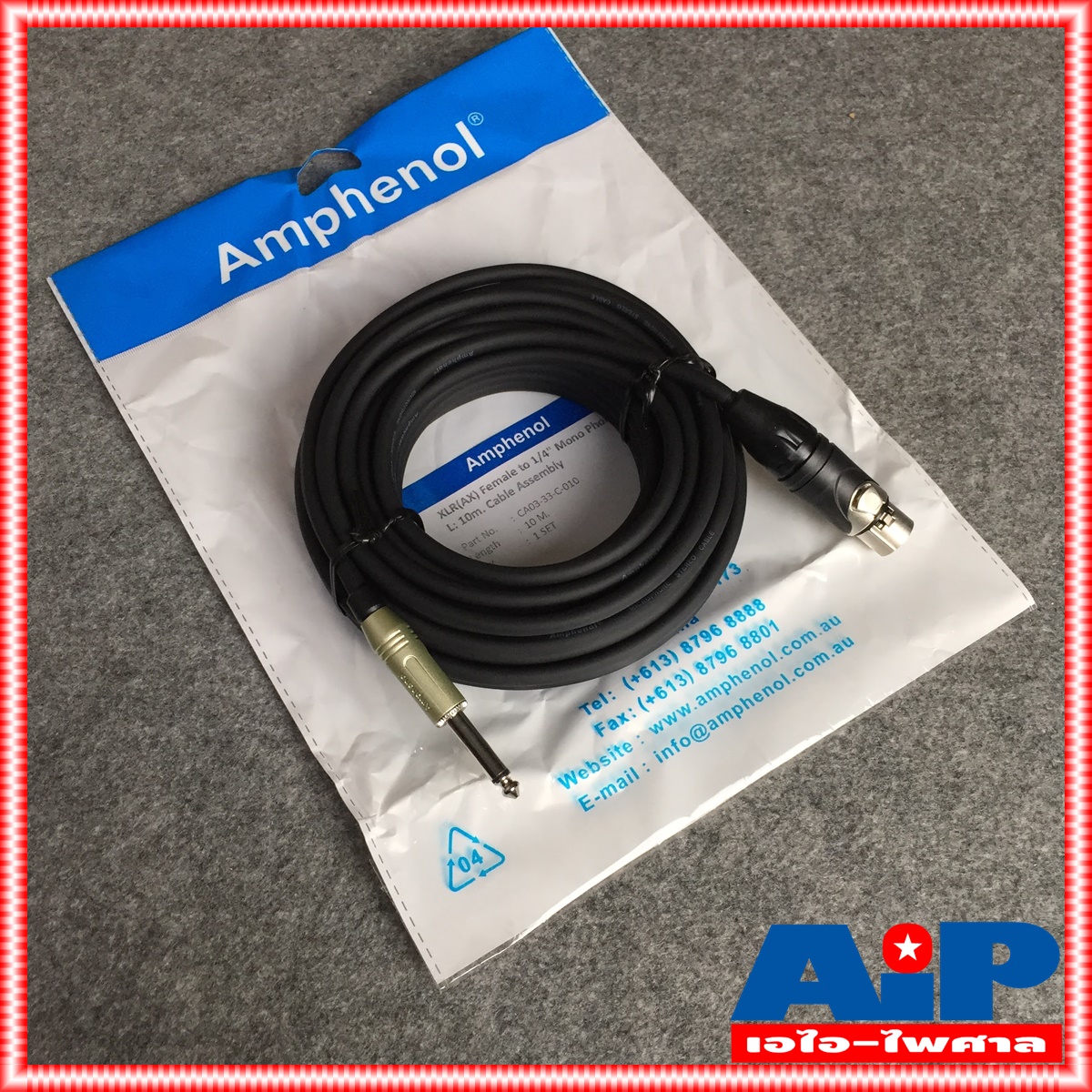 สายไมค์10เมตร AMPHENOL สาย XLRเมีย - PHONE 10M CA03-33-C-010 สาย ปลั๊กไมค์ - cannon เมีย ความยาว 10เมตร สายสัญญาณ ไมค์ ผู้ - XLR เมีย