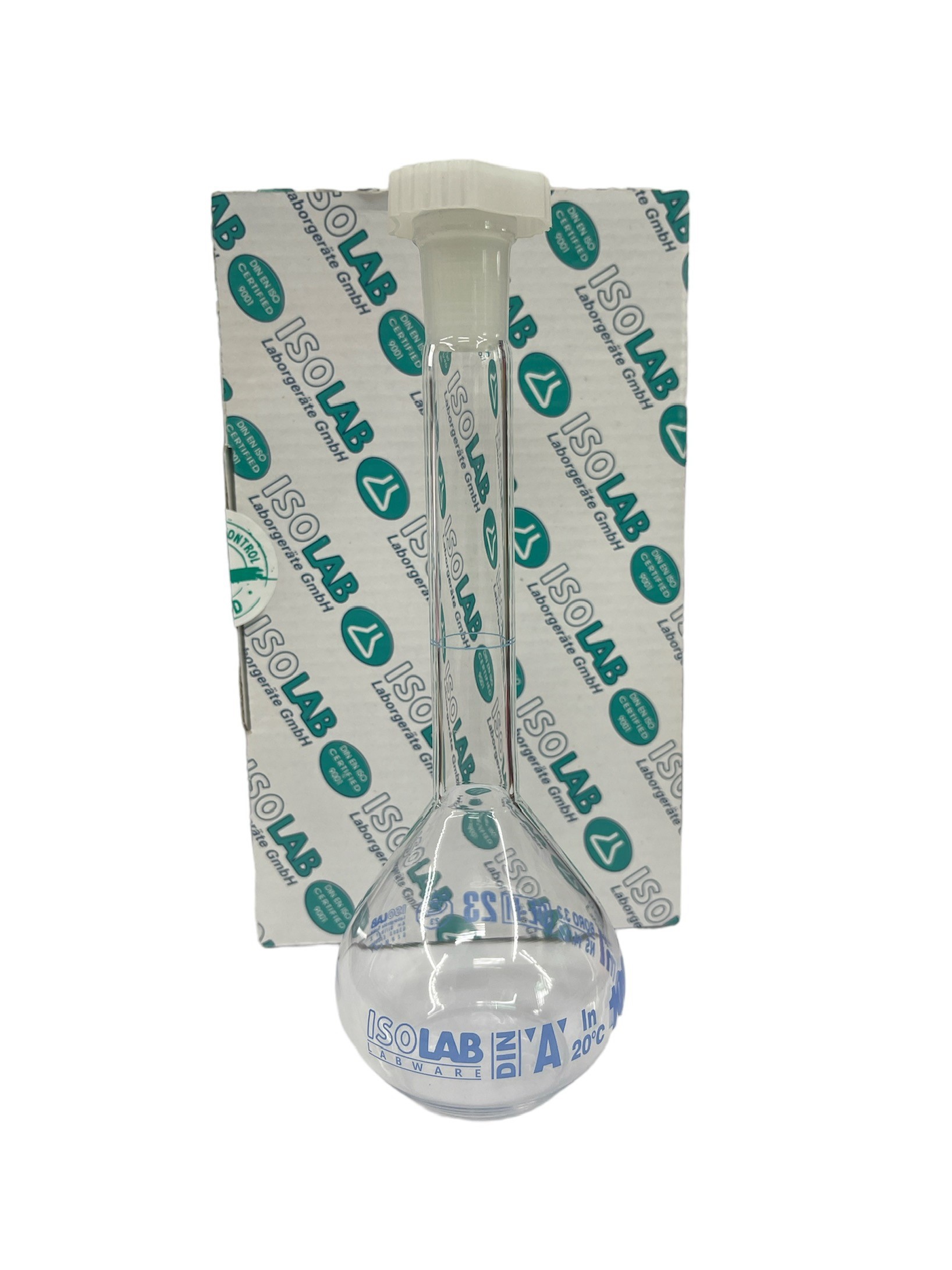 ขวดปรับปริมาตร (Flask, Volumetric Class A) with Cer. ขนาด 5,10,25,50,100,200,250,500,1000,2000 มล-Isolab England