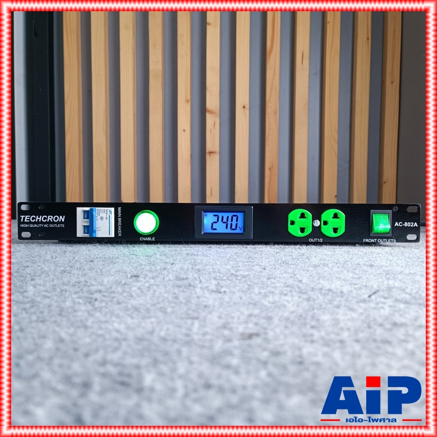 TECHCRON AC802A ปลั๊กไฟ 1U ปลั๊กเขียว AC802 จอสีน้ำเงิน AC-802 ปลั๊กไฟใส่แร็ค AC 802 A ปลั๊กไฟภาคสนาม ปลั๊กไฟใช้กับเครื่องเสียง