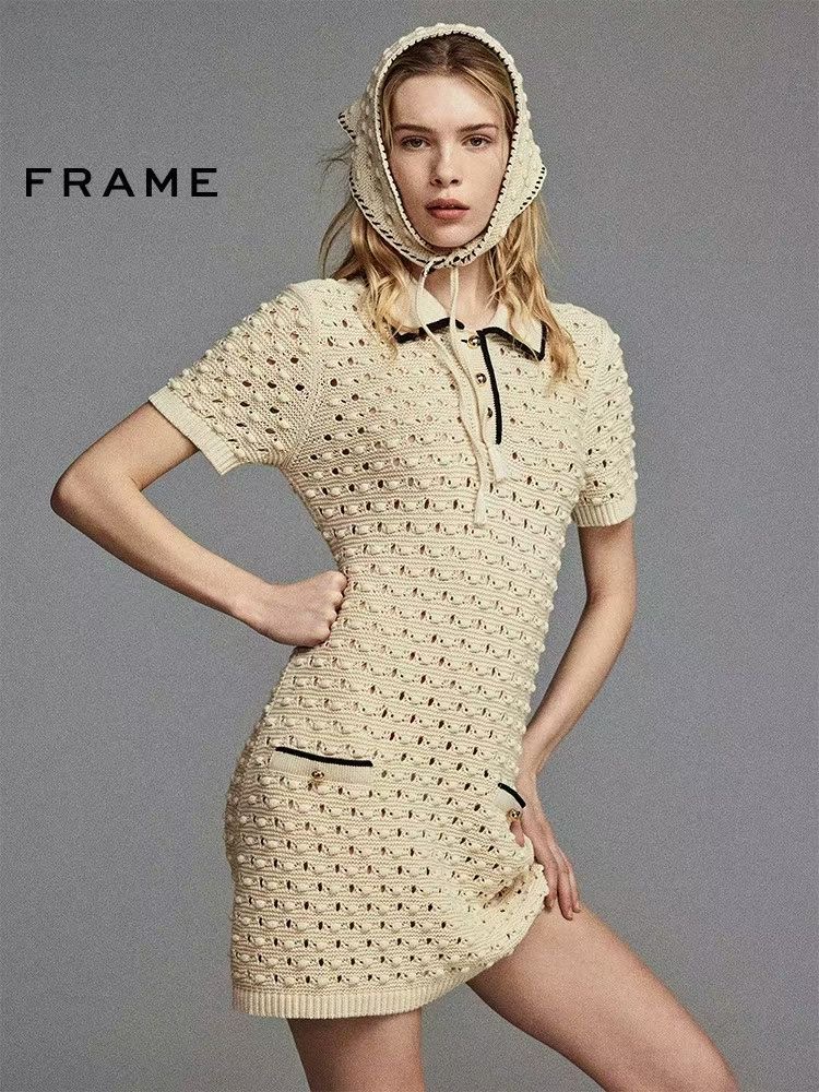 **do** เดรสผ้าถัก Frame The Bauble Dress in Cream คอโปโล สินค้าใหม่ ของแท้