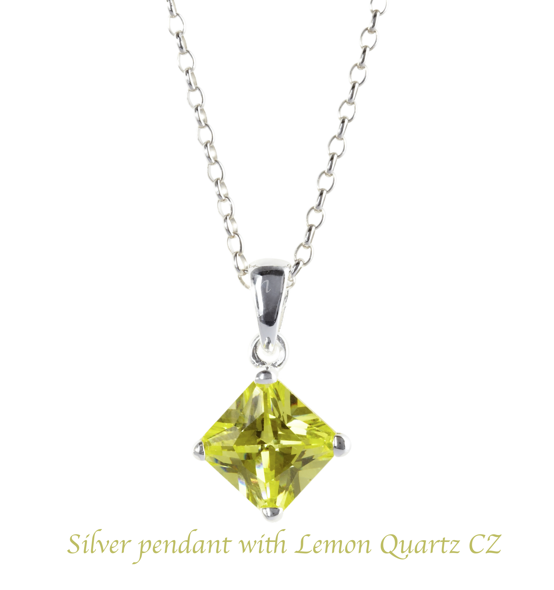 จี้เงินแท้ชุบทองขาวฝังLemon Quartz CZ เรียบหรู ใส่ได้ทุกวัน แถมสร้อยเงินฟรี 1 เส้น