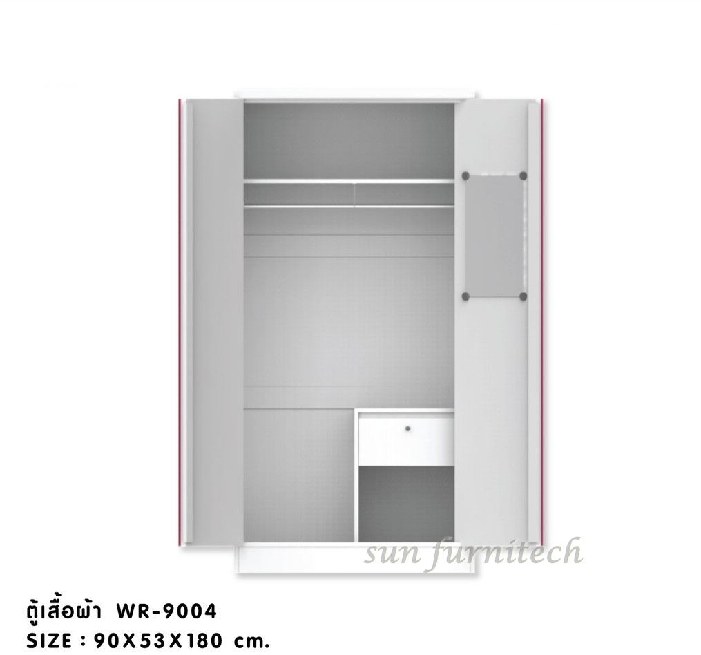ตู้เสื้อผ้า 2 บานเปิด ขนาด 90 CM. หบ้าบานเมลามีน exclusive รุ่น WR-9004