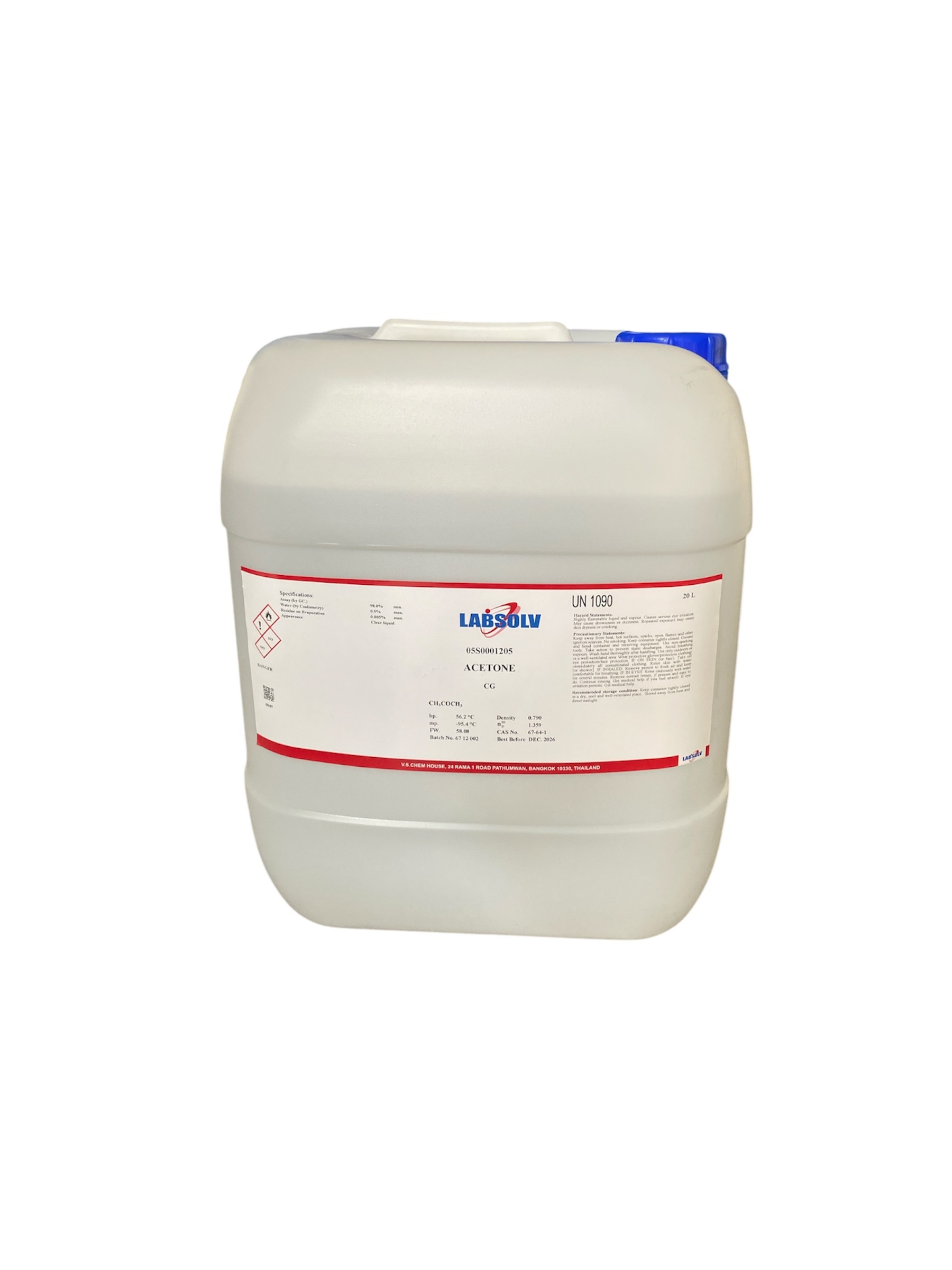 Acetone Commercial Grade 20 L Plastic Gallon
