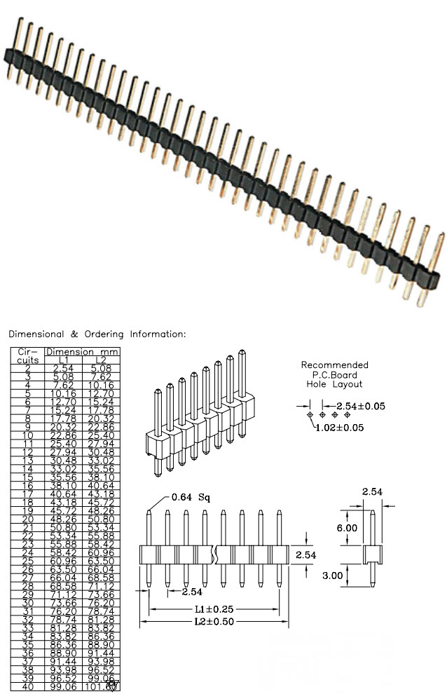 40 Pin 2.54 mm Pin Header Single Row Pin Male Header