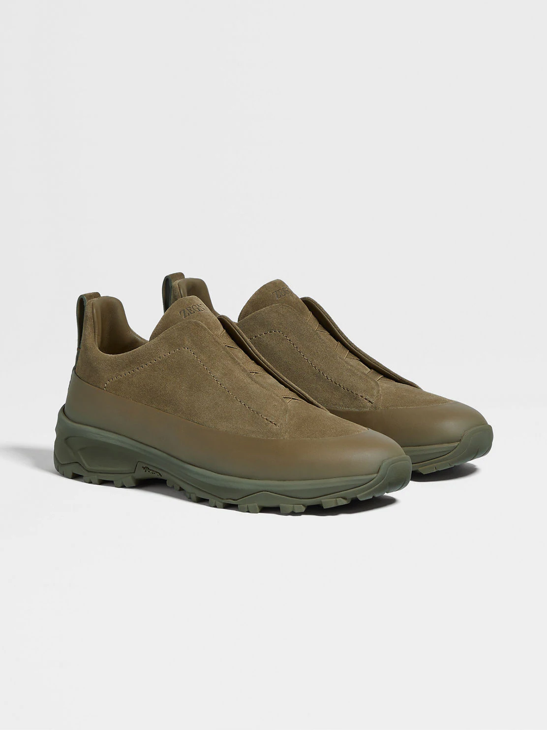 **do** รองเท้าหนังแท้ Zegna KHAKI SUEDE AND LEATHER TRIPLE STITCH™ MONTE SNEAKERS สินค้าใหม่ ของแท้