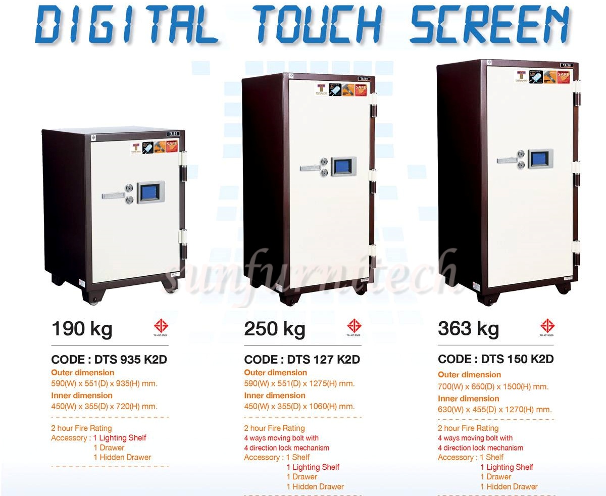 ตู้เซฟระบบดิจิตอล จอสัมผัส น้ำหนัก 363 กก. 2 กุญแจ 1 รหัส Taiyo รุ่น DTS150-K2D