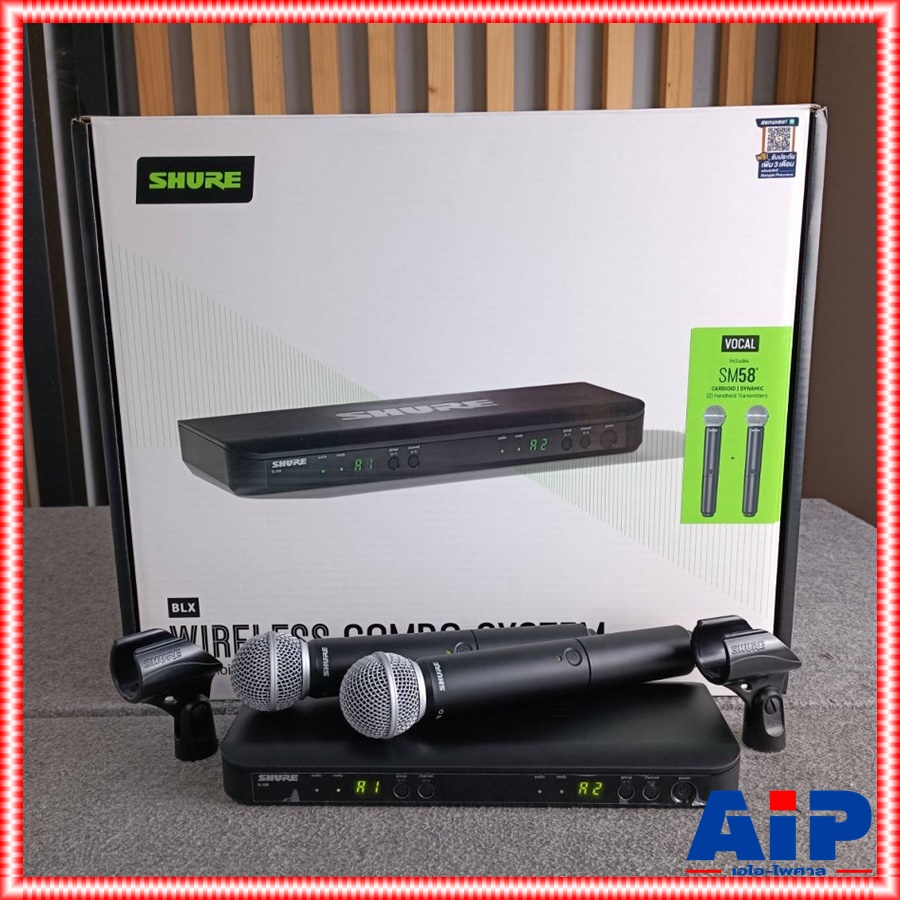 SHURE BLX288TH/SM58-Q12 ไมค์ลอยคู่ ไมโครโฟนไร้สายแบบมือถือคู่ ชนิด Dynamic คลื่นความถี่ 748-758MHz BLX 288 TH / SM 58 Q 12 BLX288TH/SM58Q12 เอไอ-ไพศาล +++