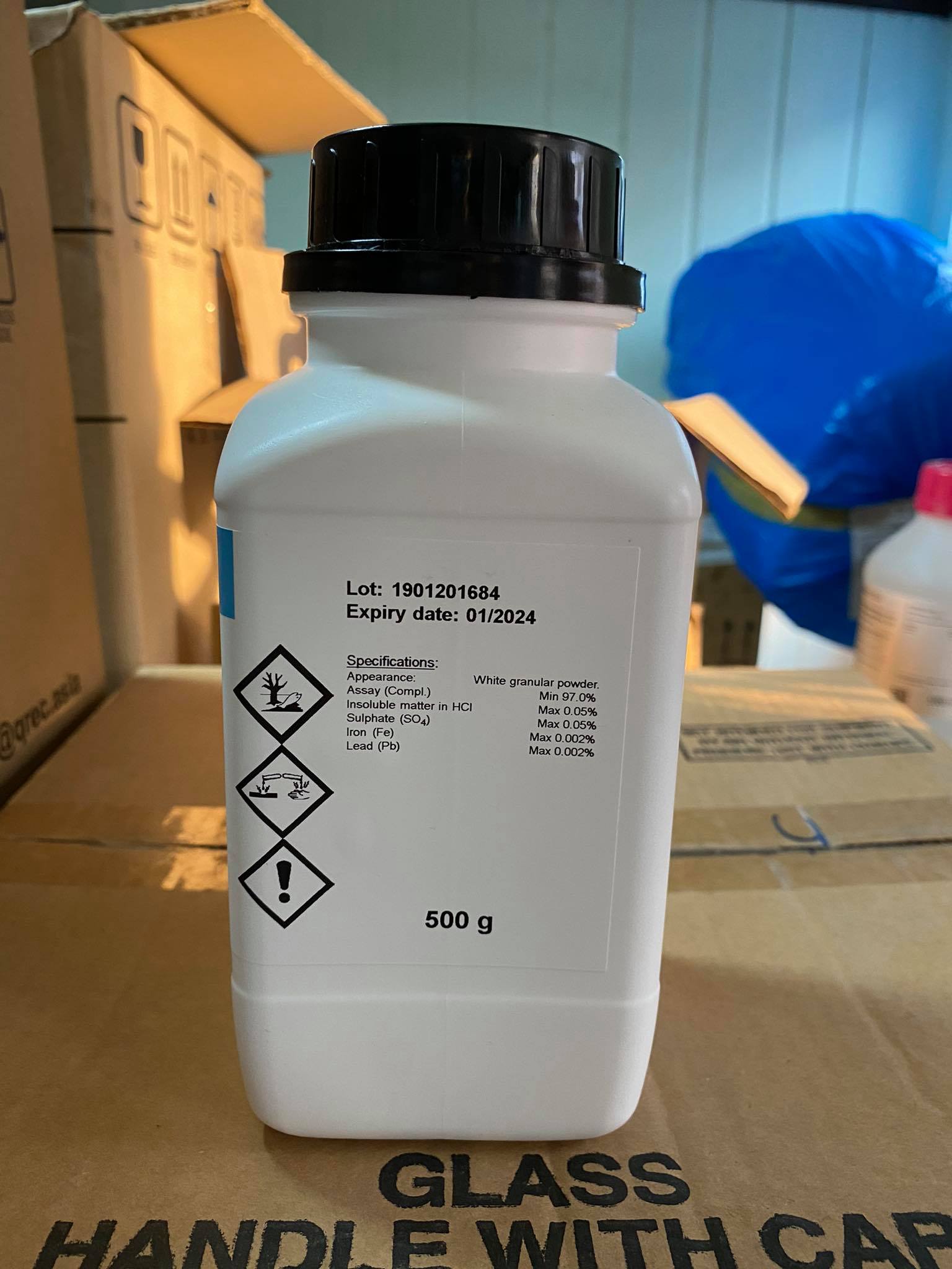 Zinc chloride 97 Lab.grade (500 กรัม/ขวด) ยี่ห้อ KemAus, Australia