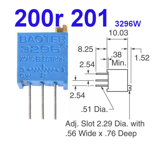VR เกือกม้า 200 ohm (201) 3296W Trimpot Variable Resistor (Trimmer Potentiometer)