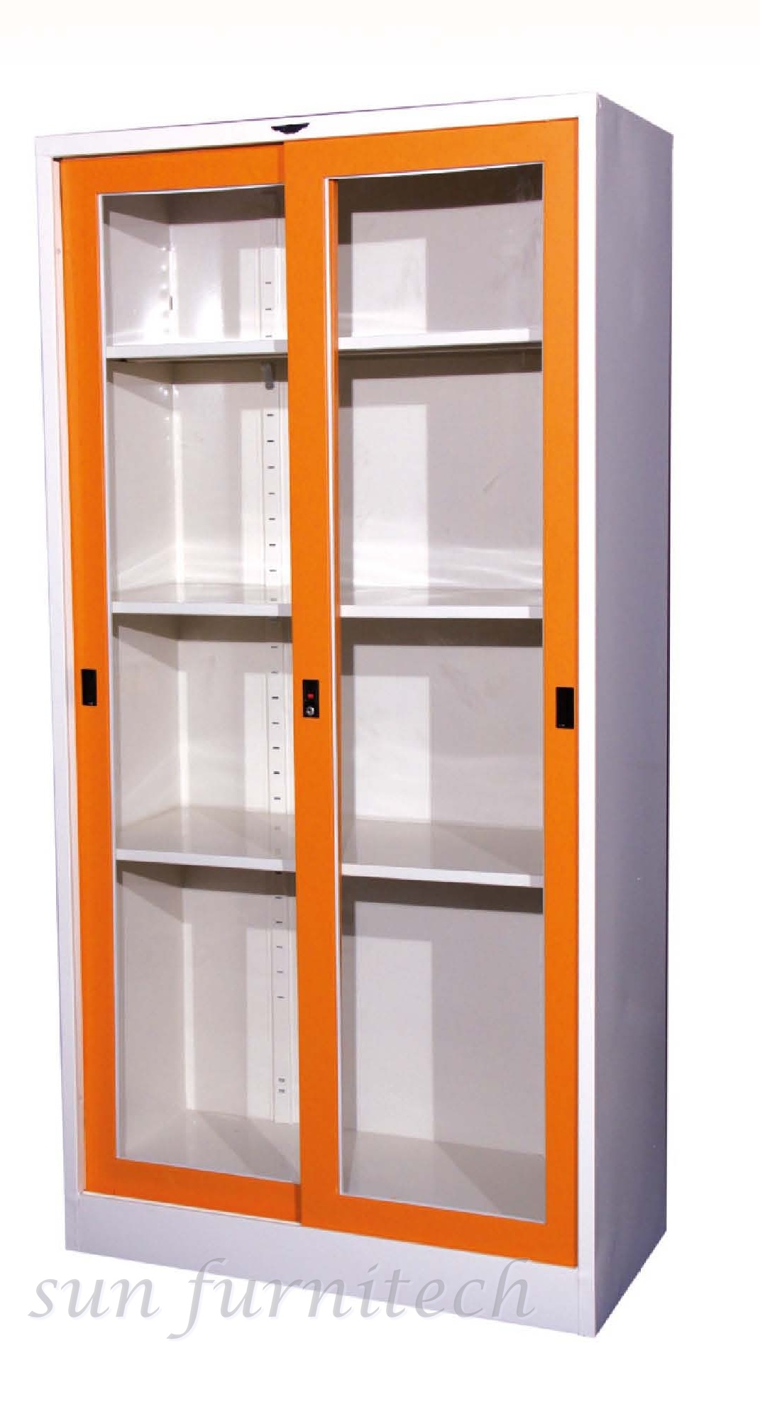 ตู้เอกสารสูง 2 บานเปิดกระจก ขนาด 3 ฟุต มือจับฝัง elegant รุ่น SC3-FGL