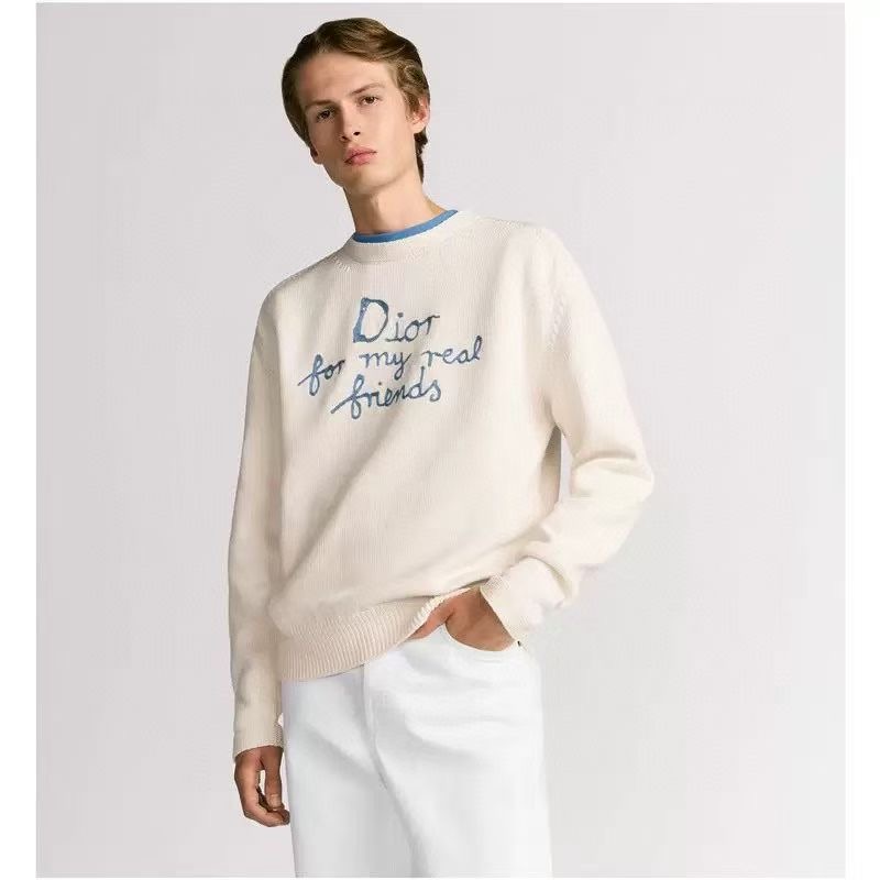 **do** เสื้อ Dior Logo Intarsia Crewneck Knit Sweater ใส่ได้ ชาย หญิง สินค้าใหม่ ของแท้