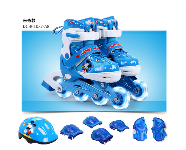 DCD61037-A8 ของเล่นรองเท้าสเก็ตโรลเลอร์เบลดเด็กมิกกี้เม้าส์ พร้อมหมวก สนับเข่า สนับมือ ลิขสิทธิ์ถูกต้อง
