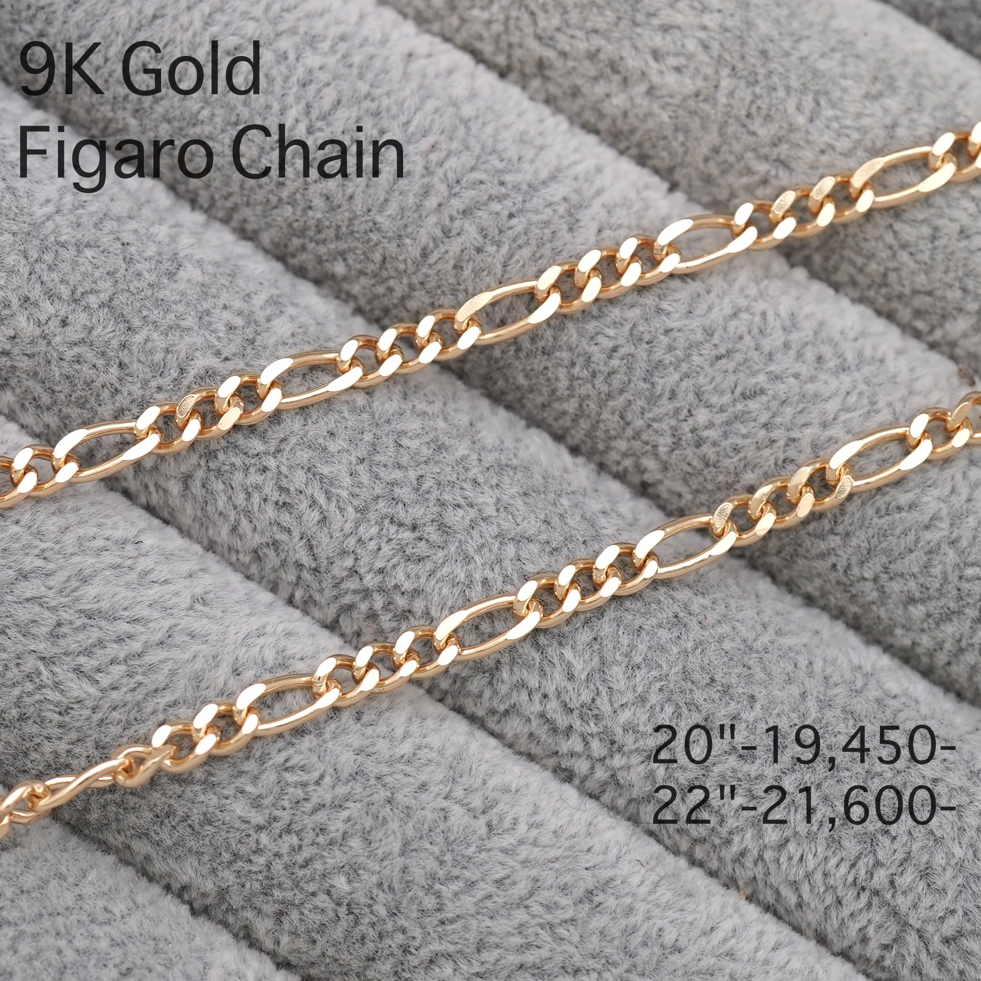 สร้อยทอง 9K ลายฟิกาโร่ (สร้อยทองอิตาลี ลายฟิกาโร่ 9K Gold Figaro Necklace)