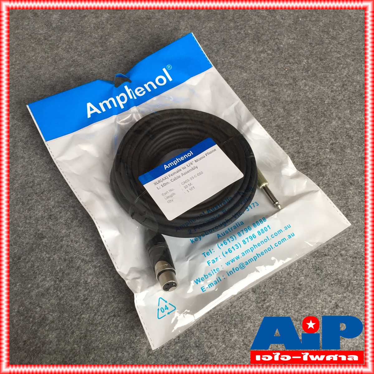 สายไมค์10เมตร AMPHENOL สาย XLRเมีย - PHONE 10M CA03-33-C-010 สาย ปลั๊กไมค์ - cannon เมีย ความยาว 10เมตร สายสัญญาณ ไมค์ ผู้ - XLR เมีย
