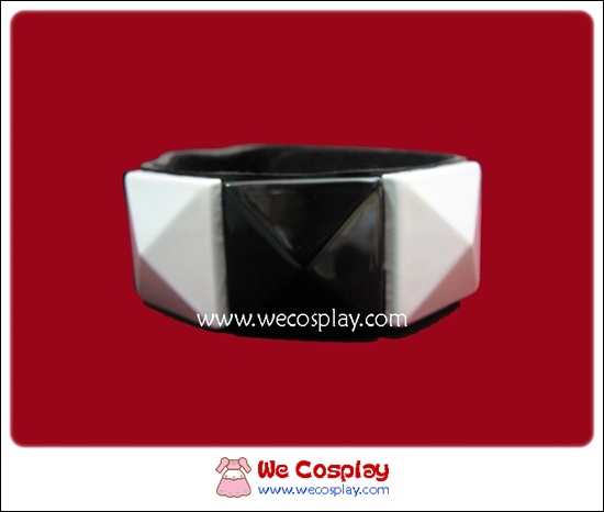 สร้อยข้อมือพังค์ Punk Wristband ตอกหมุด 1 แถว สีขาวดำ เส้นใหญ่