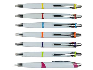 ปากกาพลาสติก, ปากกาพลาสติค สีขาว คาดสี