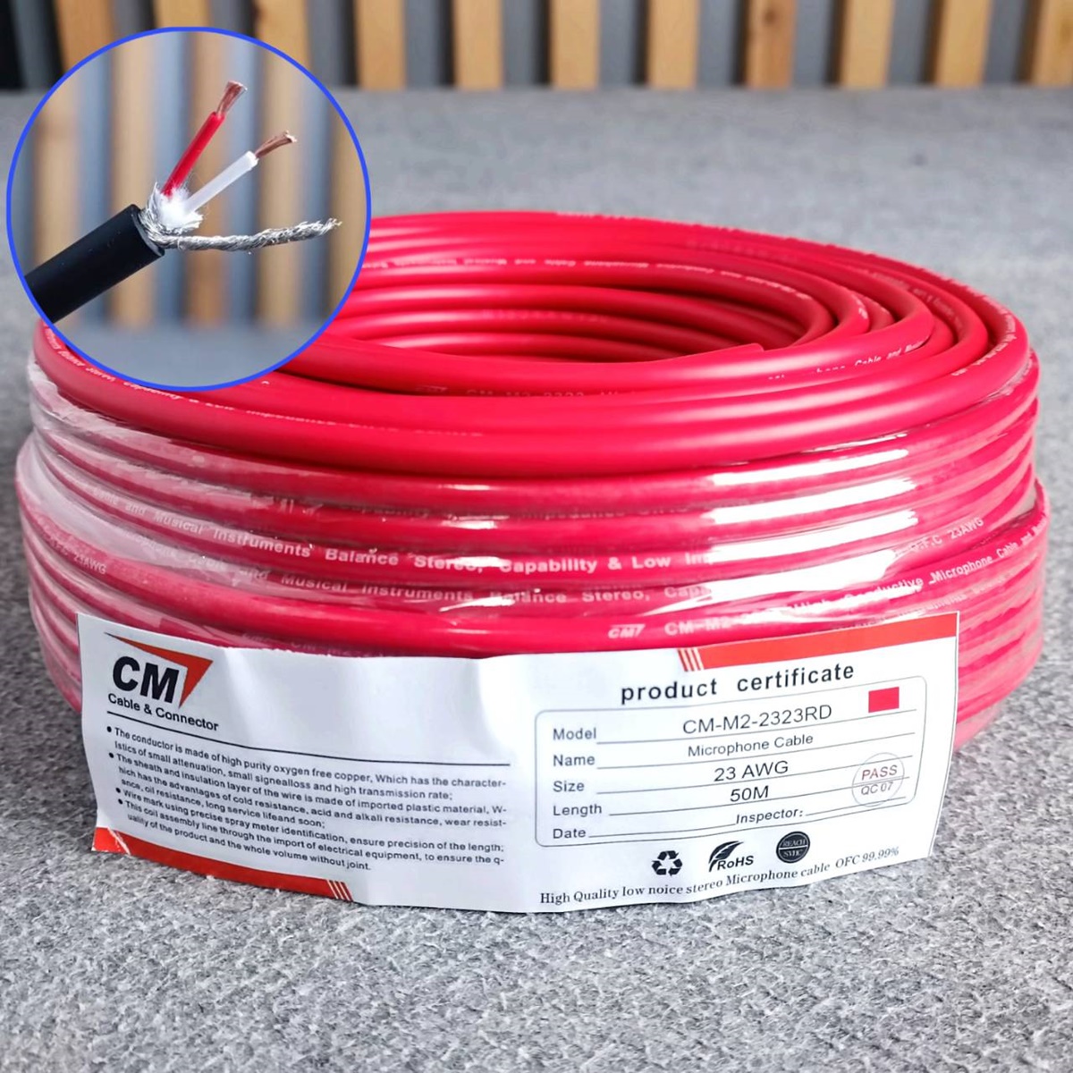 สีแดง ขด50เมตร CM สายไมค์สเตอริโอ 6mm M2-2323 สายไมค์ST 23AWG M2 2323 สายสัญญาณ ST สายไมค์CM สายไมค์ 6mm เอไอ-ไพศาล
