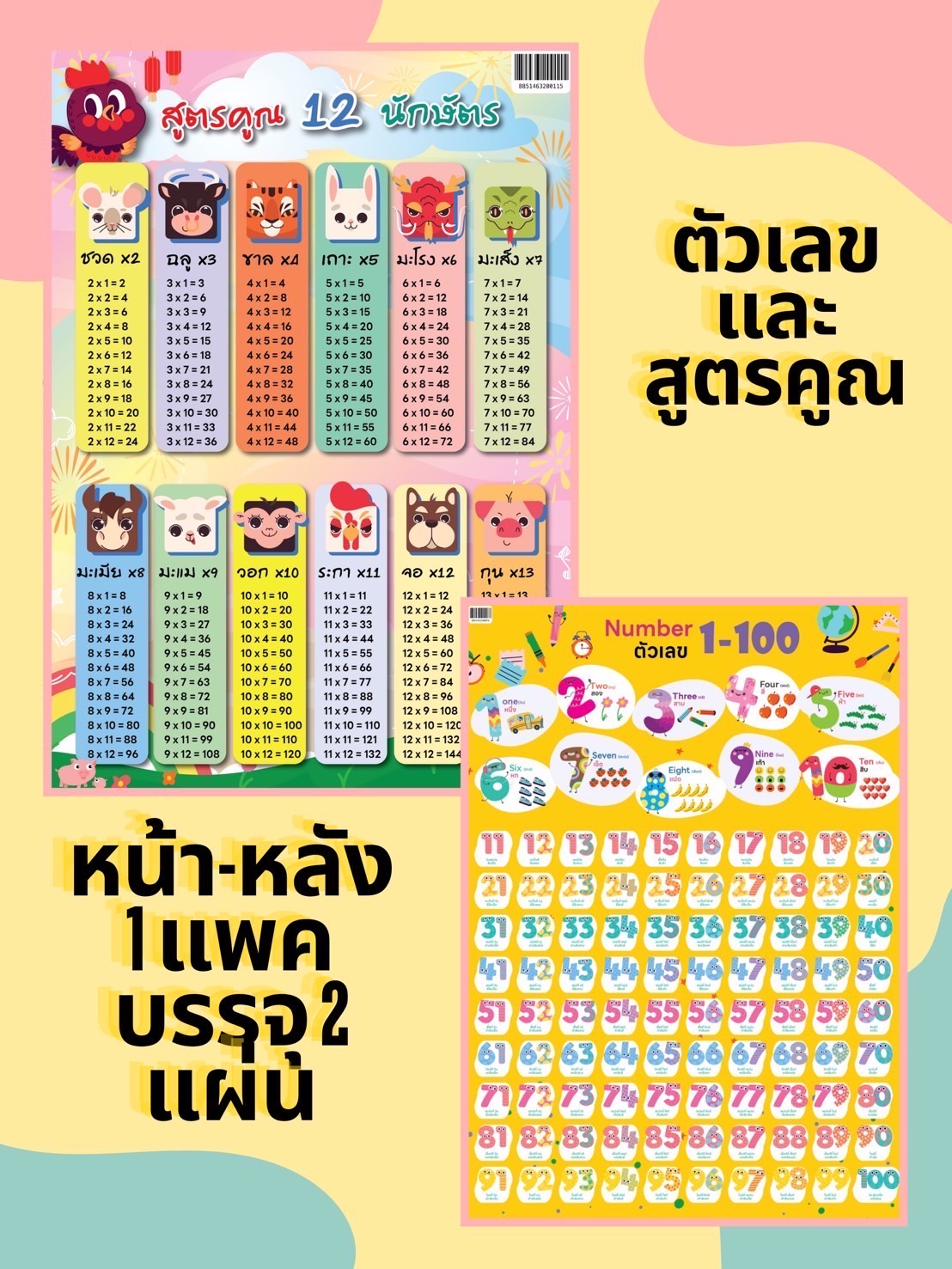 โปสเตอร์นับเลข+สูตรคูณ PT4(ราคาต่อโหล)