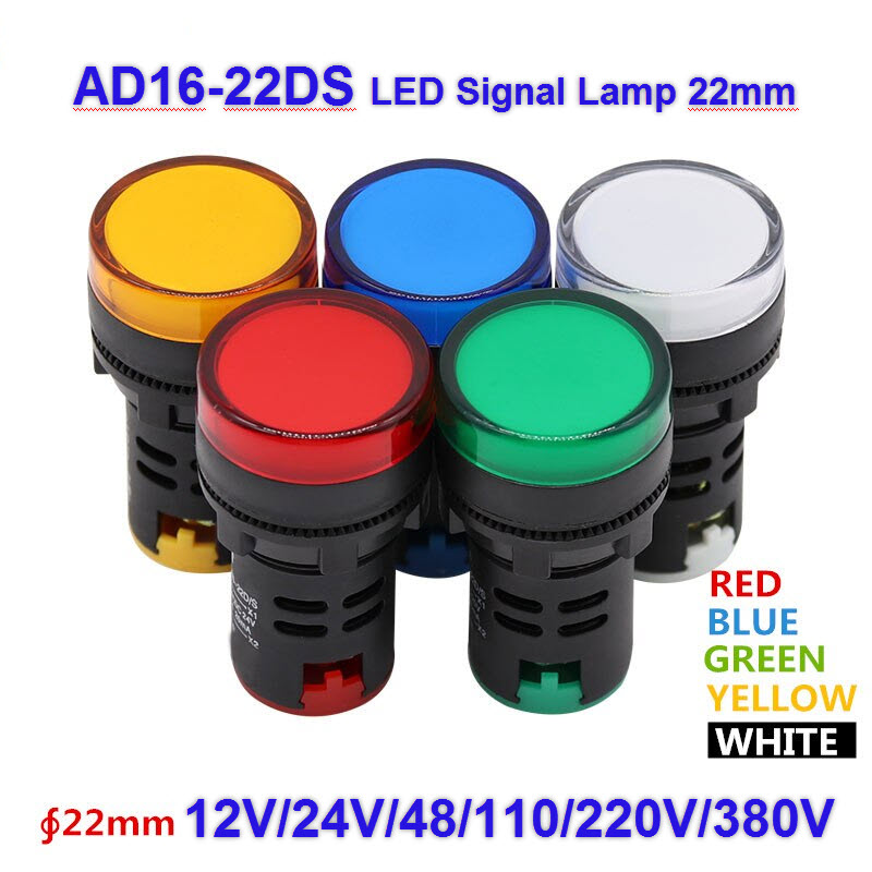 AD16-22DS Indicator Light 12V 24V 220V 380V LED Power Indicator Pilot Signal Light Panel Mount Lamp Multicolor