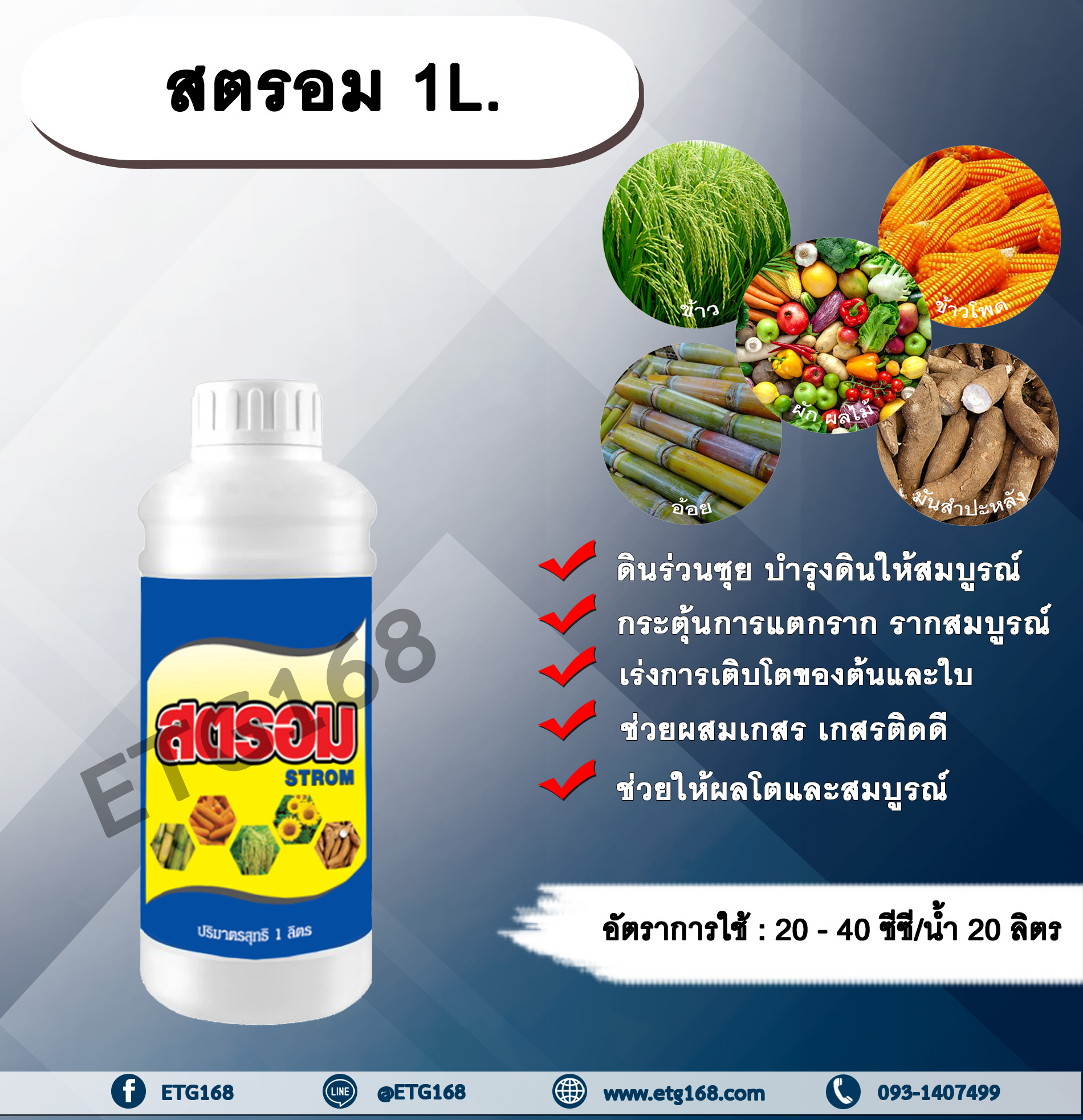 สตรอม 1 L เร่งราก เร่งต้น เร่งใบ ฮิววิคแอซิด ดินร่วนซุย บำรุงดินให้สมบูรณ์ ใบสีเขียวเข้มสด แคลเซียม โบรอน ธาตุอาหารรอง