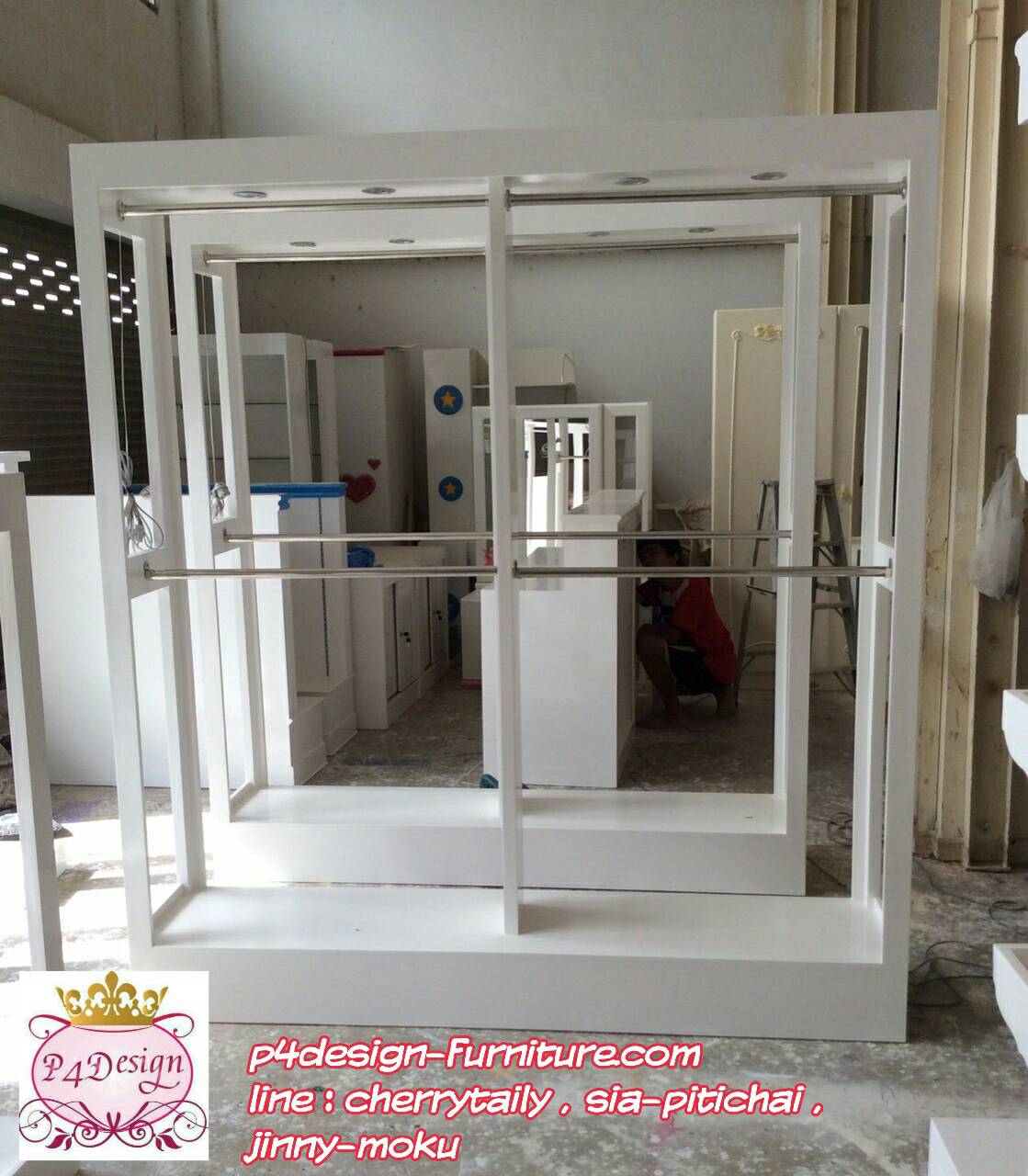 ตู้โชว์ราวเเขวนสูง 2 ราว วินเทจ สีขาว สำหรับบ้าน ร้านค้า
