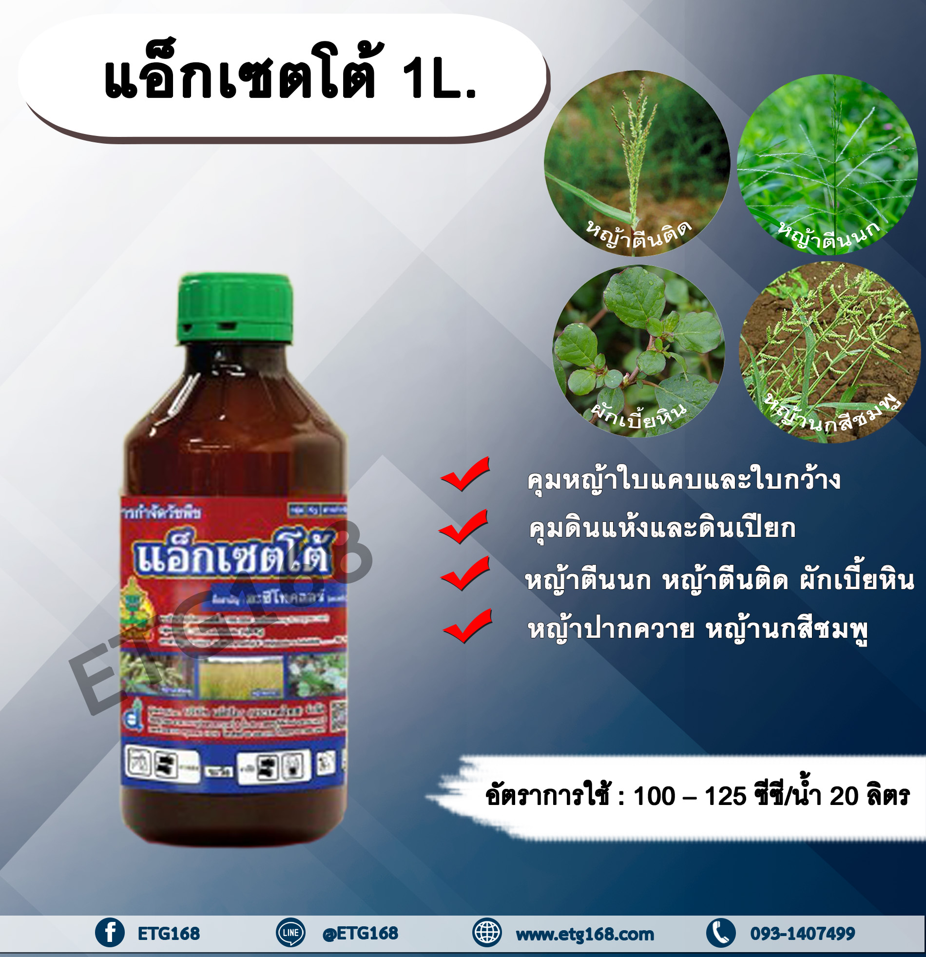 แอ็กเซตโต้ 1L.อะซีโทคลอร์ อะเซโทคลอร์ คุมหญ้า คุมวัชพืช คุมแห้ง สารกำจัดวัชพืช ใบแคบ ใบกว้าง