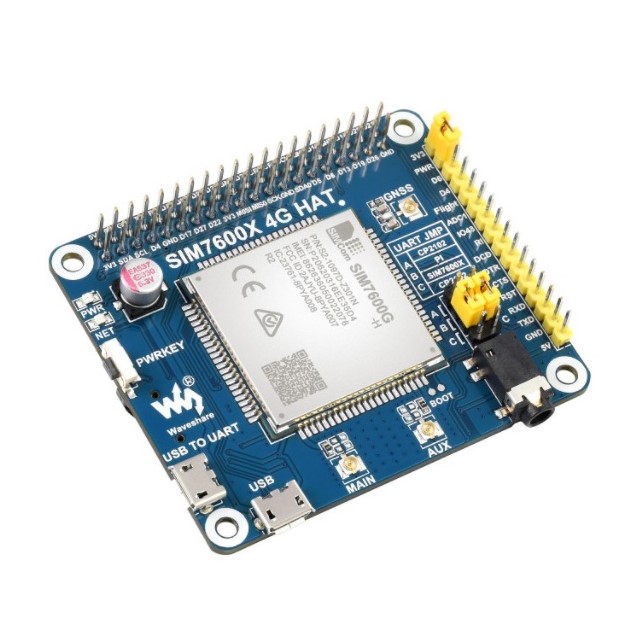 SIM7600G-H 4G HAT For Raspberry Pi, LTE Cat-4 4G / 3G / 2G Support, GNSS Positioning, Global Band