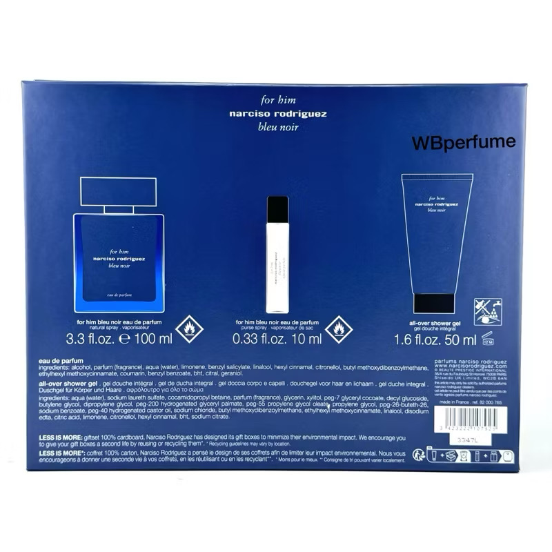 ชุดน้ำหอม Narciso Rodriguez For Him Bleu Noir EDP 3in1 น้ำหอม 100มล พกพา 10มล shower gel 50ml