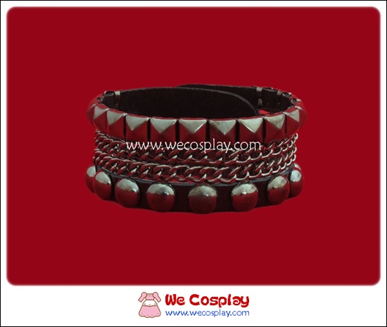 สร้อยข้อมือพังค์ Punk Wristband ตอกหมุดเหลี่ยม หมุดกลม และสายโซ่ สีนิเกิลรมดำ