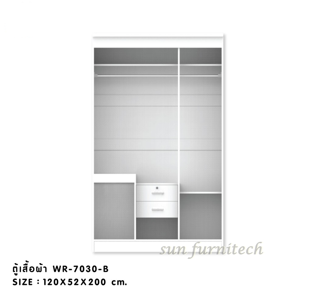 ตู้เสื้อผ้าขนาด 120 ซม.3 บานเปิด (กระจกเงาตรงกลาง 1 บาน) ปิดผิวเมลามีน exclusive รุ่น WR-7030B