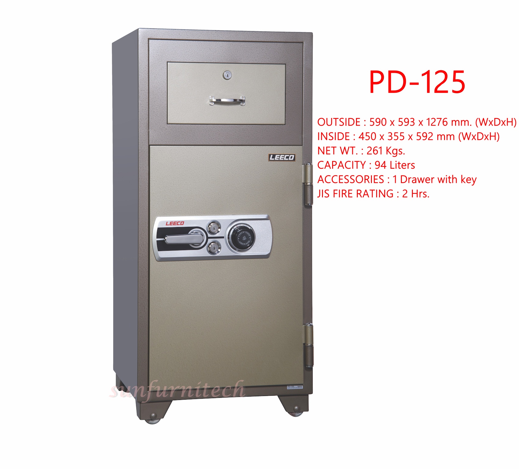 ตู้เซฟนิรภัย แบบมีลิ้นชักบน/บานเปิดล่าง น้ำหนัก 261 kgs. ลีโก้ (LEECO) รุ่น PD-125