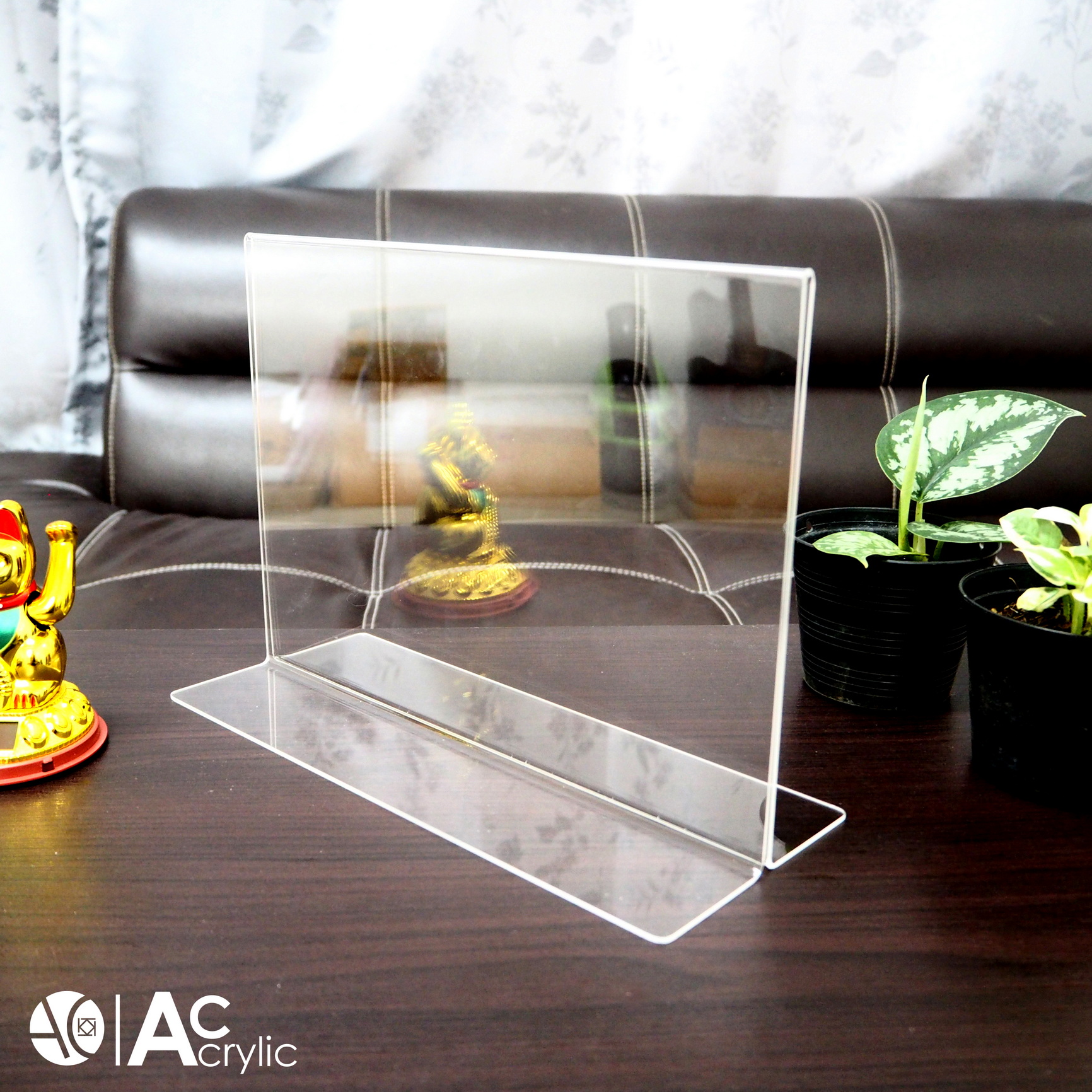 ป้ายตั้งโต๊ะ ป้ายอะคริลิค A4 แนวนอน 30x21 cm อะคริลิค โชว์กระดาษ 2 ด้าน ทรง T Acrylic (A4L2P)